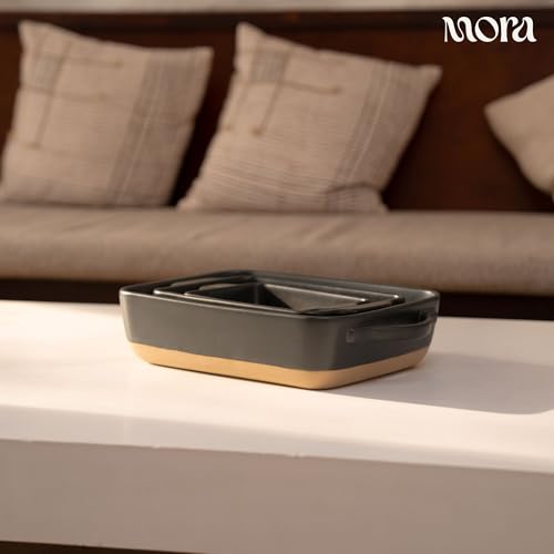 Image of Mora Ceramic Baking Dish with Handles For Casserole, Lasagna, Gratin, Broiling, Roasting, and Baking. Large 9x13 in Pan, Extra Deep - Porcelain Serving Bakeware from Oven to Table. Freezer Safe - Liquorice