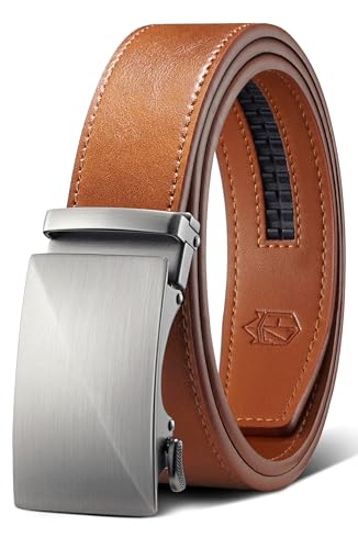 Zitahli Mens Belt Leather - Ratchet Belt for Men Dress Pant Shirt Oxfords,Micro Adjustable Black Brown Belt,Trim To Fit