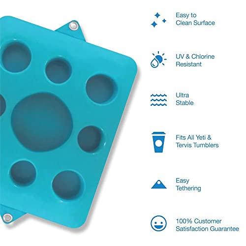 VOS Family Size Floating Refreshments Holding Tray for Snacks and Drinks | Ultra Buoyant Water Floats for Pools Sandbars Parties, 9-Holes, Seafoam Blue - Thumbnail 4