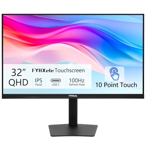 FYHXele 32 Inch Large Touchscreen Monitor QHD 1440P 100Hz,USB-C, HDMI, Displayport,Height/Swivel/Tilt/Rotating Adjustable Stand, IPS Multi-Touch PC Monitor for mall, Office, Gaming