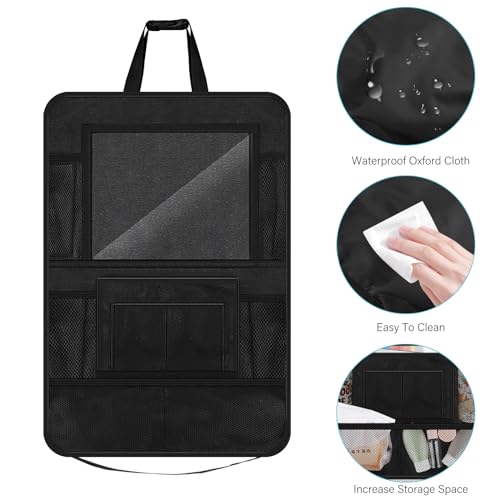 Csuntikulo 2 Stück Auto Rückenlehnenschutz und Organizer, 600D Oxford Stoff Wasserdicht Autositz Rücksitz Organizer Autositzschoner Rückenlehne, Rückenlehnenschutz Auto Kinder mit Tablet Fach, Schwarz