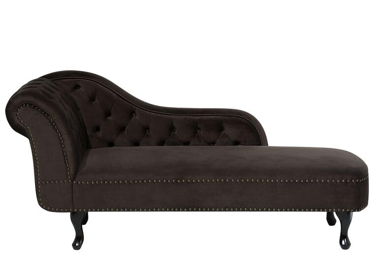 Image of Velvet Modern Chesterfield Chaise Lounge Couch 166 X 63 X 76 for Your Loving Space (Brown, Left Arm)