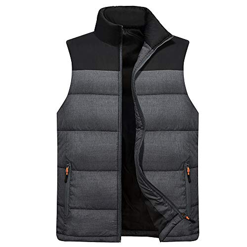 MEIbax Casual Chaleco de Algodón calentable para Hombre del Standing-Collar otoño Invierno Empalme Chaquetas Acolchado de Cremallera Gilet Sin Mangas Cazadoras del Color Puro del Bolsillo