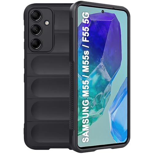 Image of TheGiftKart Liquid Silicon Back Cover Case for Samsung Galaxy M55 / M55s / F55 5G | Shockproof Military Grade Protection | Micro-Fibre Cloth On Inner Side | Built-in Anti-Slip Grip Cover (TPU, Black)