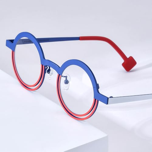 Image of FONEX Colorful Pure Titanium Glasses Frame Women Retro Round Eyeglasses