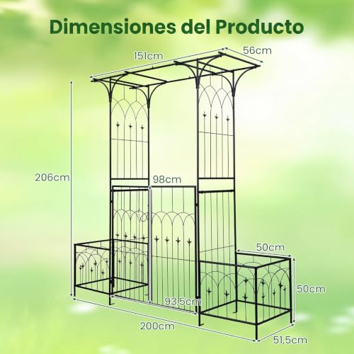 Pérgola con arco de metal COSTWAY para crear un rincón romántico en tu jardín 8