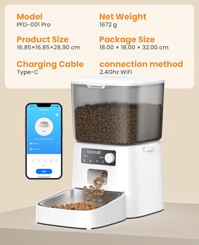 oneisall 3.5L Futterautomat Katze, WiFi Intelligenter Katzenfutter Automat, APP-Steuerung, 1-10 Mahlzeiten pro Tag, Futterspender für Katzen/Hunde, mit Edelstahlnapf
