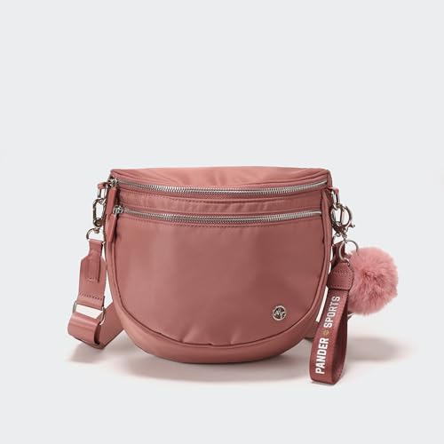 Image of Pander Crossbody Bum Bag for Women, Everyday Nylon Shoulder Bag with Pompom Keychain Wristlet Bag Charm, Adjustable Strap