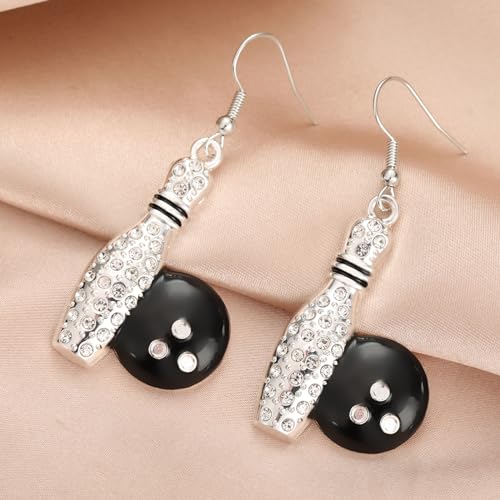 UNIFT Bowling Earrings for Women Alloy Chic Fashion Sports Style Bowling Ball with Diamonds Dangle Earrings Bowling Ball Lover Jewelry Gift, silver4