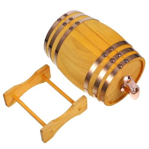 CLISPEED Barril de Madera de Roble de 1l 6 Aros, Dispensador Grifo de Resina, Barril Mini para Vino y Cerveza, Soporte Incluido, Adecuado para Elaboración Casera y Decoración Vintage