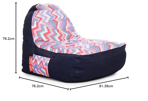 Image of Style Homez Urban Design Denim Canvas Geometric Printed Chair Bean Bag XXL Size Filled with Beans Fillers