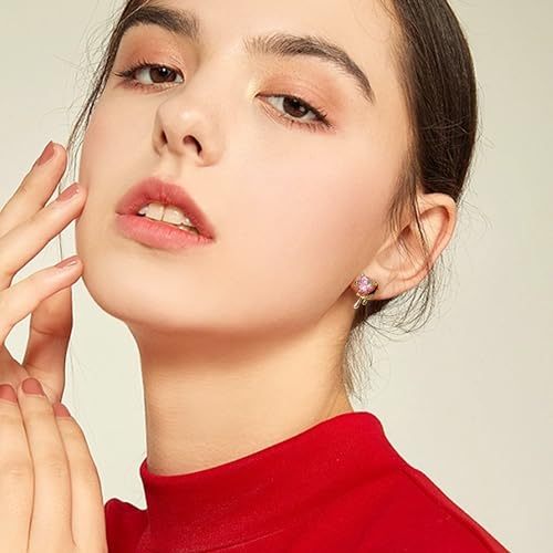 Jean Beau Jeanbeau Pink Crystal Heart Gold Valentine Stud Earrings For Women Teen, Small Cute Rhinestone Cubic Zirconia Love Heart Earing Wedding Prom Holiday Jewelry Gift thumb #1