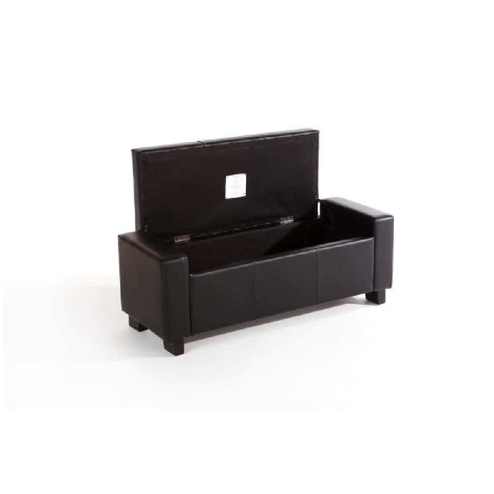 Home Source Black Ottoman Storage Chest Faux Leather Bedding Blanket Box Button Detail