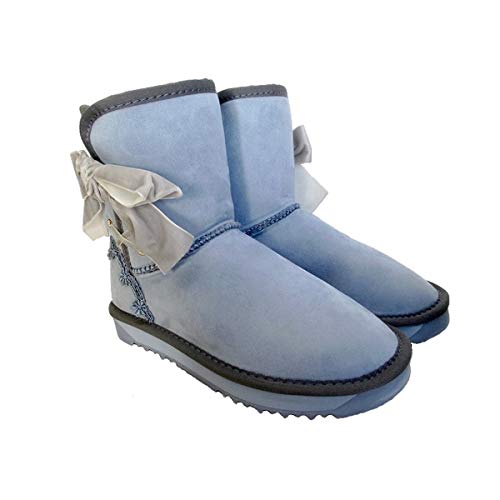 [リズリサ] 1936 ムートンブーツ リボン付き ファー (L(24.0cm/24.5cm), ブルーグレースエード)