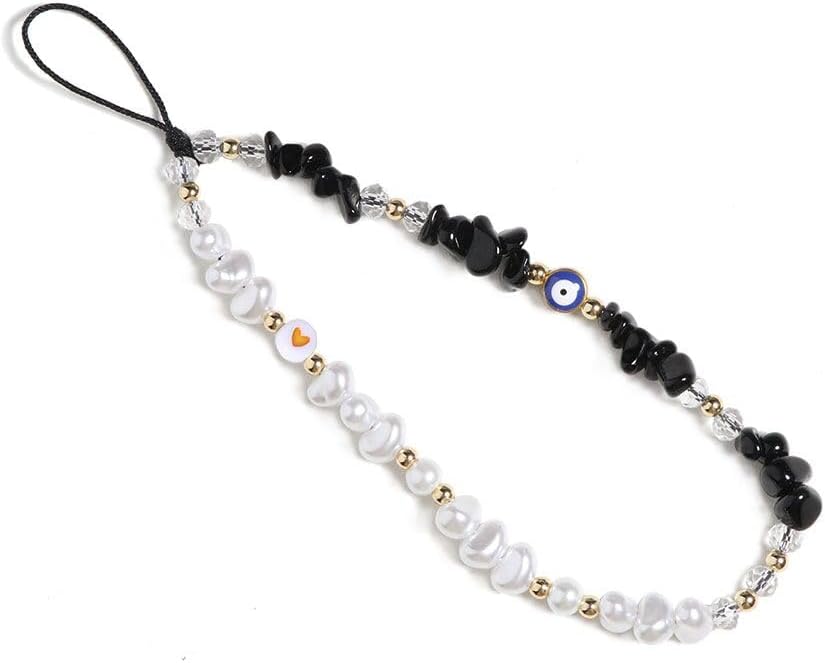 Miniatura 1 de Correa con dije para teléfono contra el mal de ojo, correa para teléfono celular, con cuentas para teléfono, correa de cristal para teléfono contra