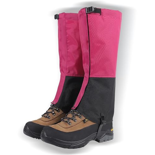 Leg Gaiters Waterproof Snow Boot Gaiters Metal Shoelace Hook Boot Gaiters for Snowshoeing Hiking Hunting Running Outdoor Equipment,M,Pink