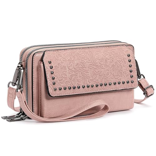 Image of FALAN MULE Crossbody Bags for Women Small Leather Cell Phone Wallet Wristlet Purse with Zip Around 2 Strap