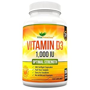 Vitamin D 1,000 IU, Optimal Strength Vitamin D3 Supplement, 365 Easy to Swallow Softgels – Full Year Supply