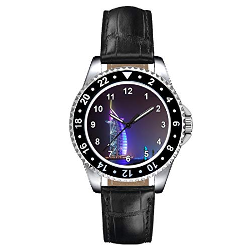Timest - Dubai Hotel Burj Al Arab - Women's Wrist Watch with Leather Strap in Black Round Analog Quartz CSE016LB