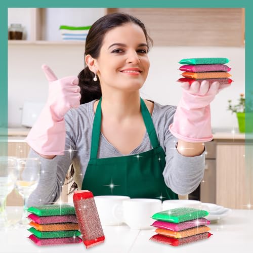 Image of Thyle 24 Pack Steel Wool Scrubber Kitchen Sponges, Heavy Duty Non Scratch Metal Sponges, Reusable Cleaning Scrub Pads for Dishes, Pots, Pans, Sink and Tough Hard Stains (Vibrant Color)