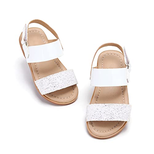 Image of PHIRAMIN Toddler Girl Sandals - Flower Girl Dress Shoes Open Toe Little Kid Flats