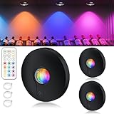 LED Under Cabinet Lights Rechargeable,Wireless RGB Puck Light with Remote,1500mAh,13 Colors & 2 Dynamic,Push Lightings with Timer,Dimmer Stick on Lights for Kitchen,Cabinet,Shelf 3 Pack Black - Image 1