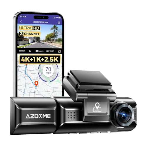Câmera Automotiva M550 Max 4K 3 Canais Dash Cam, Gravação Frontal, Traseira e Lateral, Visão Noturna, Detecção de Movimento, GPS Integrado, Wi-Fi 5G, Gravação e Segurança Completa