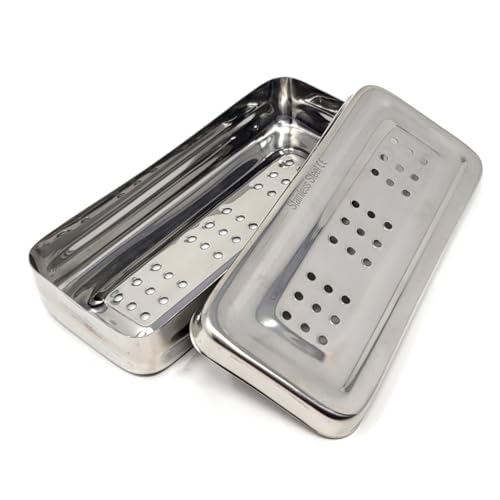 Multi-function Stainless Steel Instrument Box with Lid & Holes Solid Container Storage Tray for Lab Instrument Supplies to Arrange, Transfer, Hold, Organize - 7