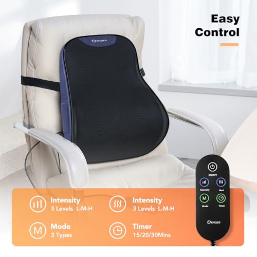 Lendenkissen mit Wärme & Vibration, Lendenwirbelkissen Auto für Bürostuhl, Massagegerät rücken elektrisch zur Schmerzlinderung & Neuropathie, zu Hause Auto Sofa, 3 Heizstufen & 3 Intensitäten, Blau