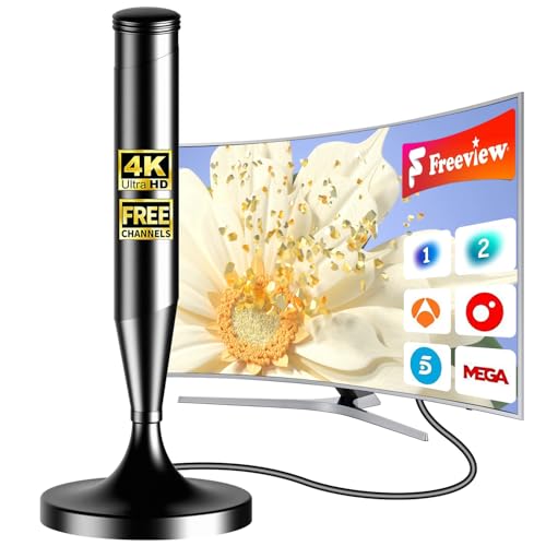 Antena de TV Interior 2025 Más Avanzada– Antena Digital para Smart TV, Compatible con Freeview, Base Magnética Fuerte, Alcance de hasta 480 km, Soporta 4K/1080p, Cable Coaxial de 5m