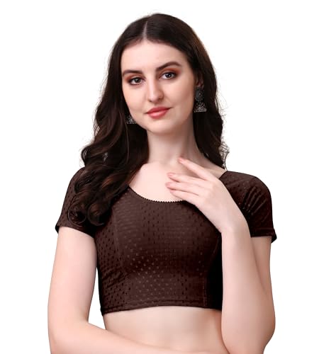 Image of Mogsa Stylish Cotton Saree Blouse for Women | Soft Dobby Stretch Fabric | Round Neck | Stitched Blouse for Party, Casual & Festive Use