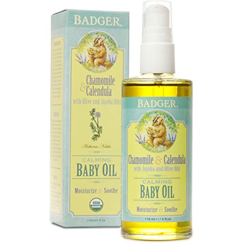 Badger - Baby Oil, Chamomile & Calendula, Organic Baby Oil, Softens & Moisturizes Baby's Skin, Baby Oil for Dry Skin, Baby Oil for Newborns, Soothing Baby Oil, 4 oz