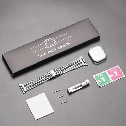 Image of baozai Compatible Apple Watch Bands 46mm 45mm 44mm 42mm 41mm 40mm 38mm, Stainless Steel Band with Screen Protector Case for Apple Watch Series 11 /10 /9 /8 /7 /6 /5 /4 /3 /2 /1 /SE3