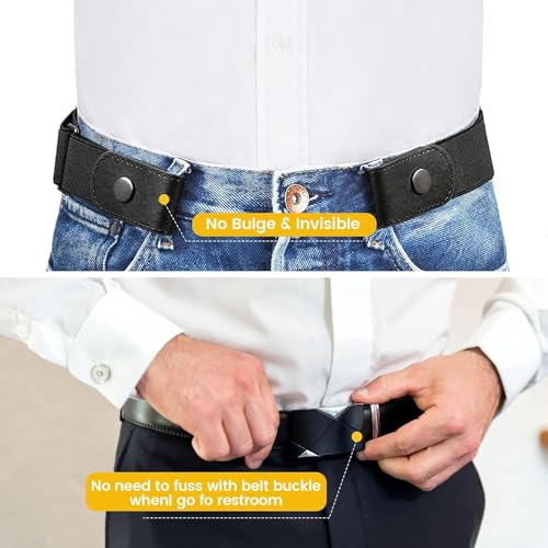 OTRIEK 2 Pieces Elastic Invisible Belt for Women Without Buckle Unisex No Buckle Buckless Men's Adjustable Elastic for Jeans Trousers Dress, Czarny/Kawa, Länge: 110 cm Breite: 3,5 cm4