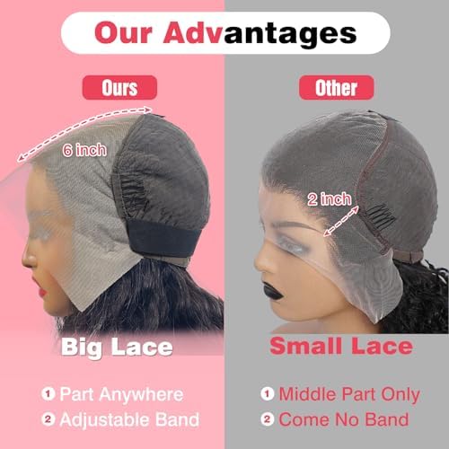 Nsvnsv 13x6 Deep Wave Lace Front Wigs Human Hair Wigs for Women 180% Density HD Transparent Deep Curly Lace Frontal Wigs Human Hair Pre Plucked with Baby Hair Natural Color 34 Inch — view 4