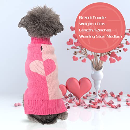 Cyeollo Dog Sweater Valentines Day Dog Clothes Pullover Turtleneck Pink Heart Holiday Theme Female Pet Apparel For Small Dogs #TOP1