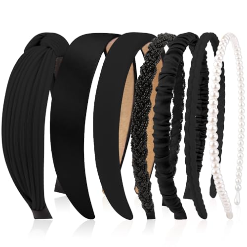 AHONEY 7 Pack Black Headbands for Women Girls Headbands Non