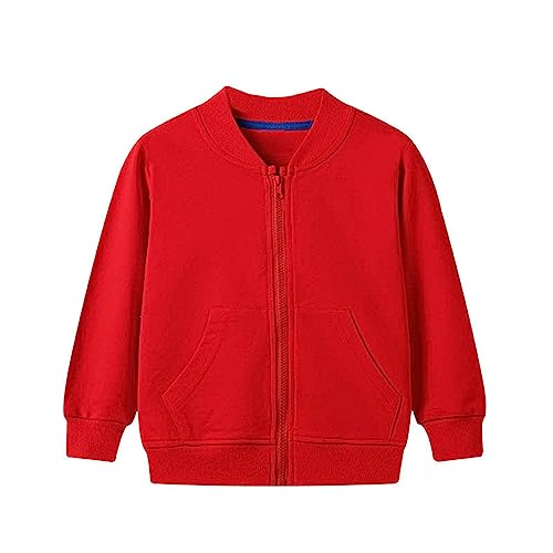 Toddler Boys Jacket Toddler Kids Baby Outwear Long Sleeve Round Neck Solid Color Jacket Zipper Hooded (Red, 5-6 Years)
