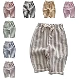 Boys' Cotton Linen Harem Bloomers Pants Elastic Waist Jogger Pants Kids Casual Striped Trousers Infant Long Sweatpants 3-6 Months 02 Khaki