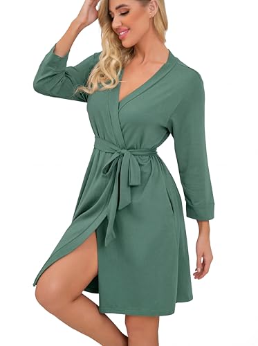 Image of PrinStory Womens Robe Lightweight Short Knit Bathrobe Soft Ladies Sleepwear with Pockets