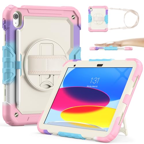Sibeitu Case for iPad 11th A16 2025 & 10th Generation Case 10.9 Inch 2022 with Screen Protector, Heavy Duty Protective Cover with 360° Rotate Hand Shoulder Strap & Stand for iPad 11-inch/10th Gen