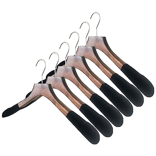 Premiere Luxe Wooden Hangers, Heavy Duty Non Slip Coat Hangers, Heavy Coat Hangers, Wide Shoulder Hangers Suit and Pants, (Mahogany Matte with Black Velvet, 6pk)