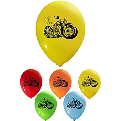Party Zone Motorcycle Bike Racer Live to Ride Balloons – 12” 2 Sided Print (16 Pieces) for Birthday Parties or any occasion – Air Helium May be Used for Party Décor Decoration Cover