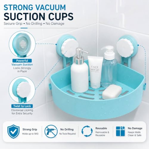 Image of 2 Pcs Bathroom Organizer, Self Adhesive Bathroom Shelf, Shampoo Holder for Bathroom, Washroom Storage Organizer, Bathroom Rack for Wall, No Drill Wall Shelves, Bathroom Corner Shelves (2, Medium)
