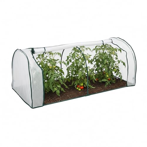 Relaxdays Frühbeet, HxBxT: 80 x 200 x 100 cm, PE-Folie, Eisen, Tür mit Reißverschluss, Hochbeet Abdeckung, weiß/grün