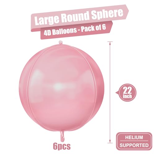Image of Pastel Pink Round Foil Balloons Birthday Prom Decor 22 Inch 6 Pcs | Baby Pink 4D Helium Ball Balloons for Princess Baby Shower Wedding Anniversary Valentine's Day Party Decoration