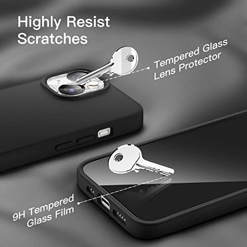 JETech [3 in 1] Silicone Case for iPhone 14 6.1-Inch, with 2-Pack Screen Protector and 2-Pack Camera Lens Protector, Full Coverage Tempered Glass Film, Shockproof Phone Cover (Black)