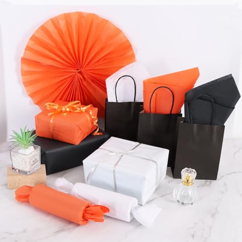 Image of BEISHIDA 90 Sheets Orange Black White Tissue Paper Bulk, Halloween Wrapping Tissue Paper for Gift Bags, 14 x 20 Inch Gift Wrap for Halloween Graduation Birthday DIY Crafts Holiday Flowers