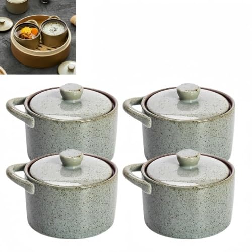 レトロ陶磁器蒸し碗 蓋付き 北欧風 茶碗蒸し用 湯椀 デザート用 和風食器 旅館用 飲食店用 レトロ荒陶磁器 燕窩スチーマー 調味料容器 オリジナル陶磁器容器 炊飯器用碗 食器セット (ライトグレー)