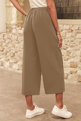 Dokotoo Womens Wide Leg Cropped Suit Pants Work Business Palazzo Summer Pleated Waisted Side Zipper Up Trousers with Pockets4